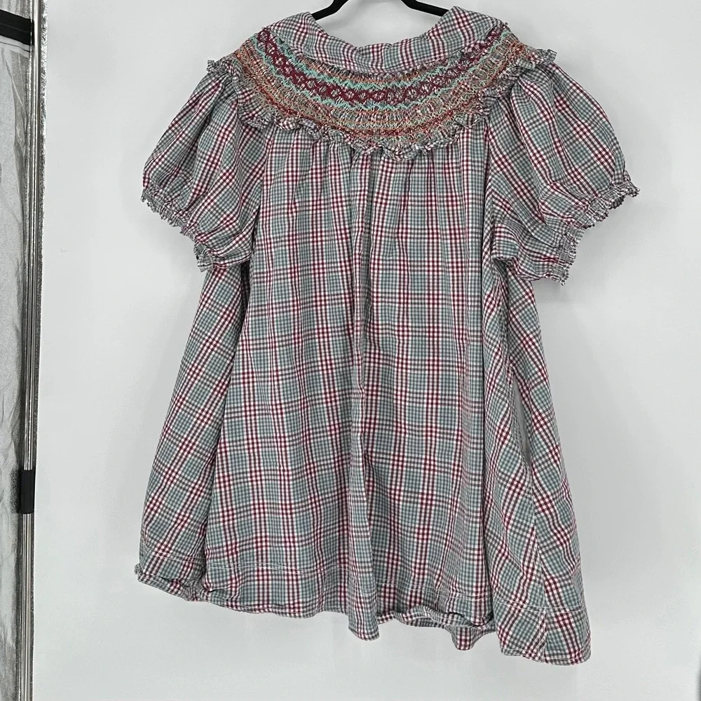 Pilcro Anthropologie Short Sleeve V Neck Smocked Babydoll Mini Dress Pockets 3X - Picture 5 of 6